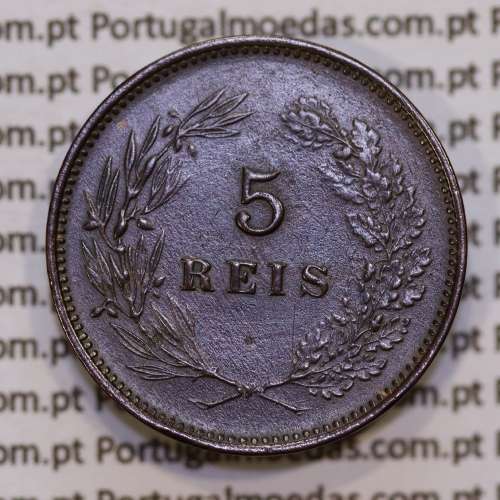 Portugal, 5 Reis 1900 bronze coin of King Carlos I, (XF), World Coins Portugal KM 530