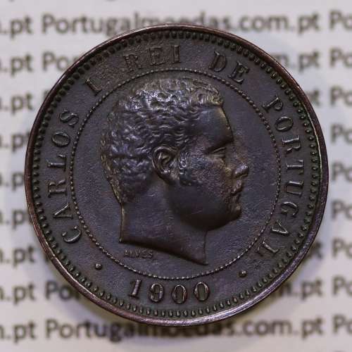 Portugal, 5 Reis 1900 bronze coin of King Carlos I, (XF), World Coins Portugal KM 530