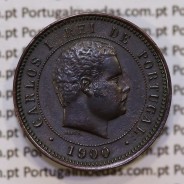 Portugal, 5 Reis 1900 bronze coin of King Carlos I, (XF), World Coins Portugal KM 530