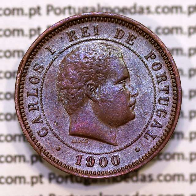 Portugal, 5 Reis 1900 bronze coin of King Carlos I, (XF-), World Coins Portugal KM 530