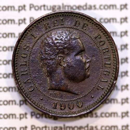 5 réis 1900 bronze D. Carlos I, (MBC+/Bela-), World Coins Portugal KM 530