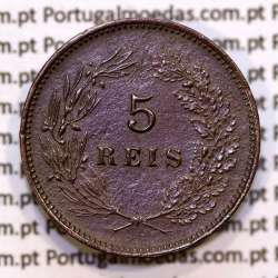 5 réis 1900 bronze D. Carlos I, (MBC+/Bela-), World Coins Portugal KM 530