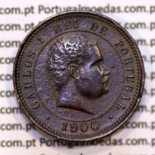 5 réis 1900 bronze D. Carlos I, (MBC+/Bela-), World Coins Portugal KM 530