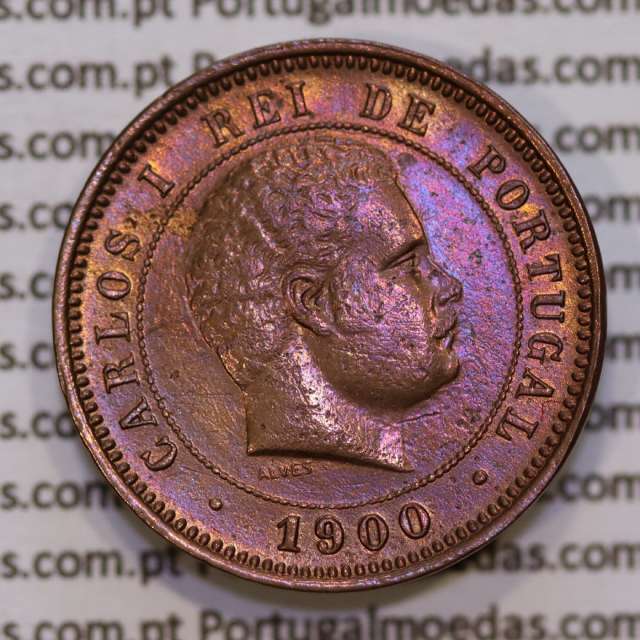 5 réis 1900 bronze D. Carlos I, (MBC+), World Coins Portugal KM 530