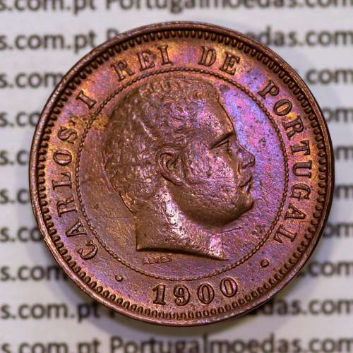 Portugal, 5 Reis 1900 bronze coin of King Carlos I, (VF+), World Coins Portugal KM 530