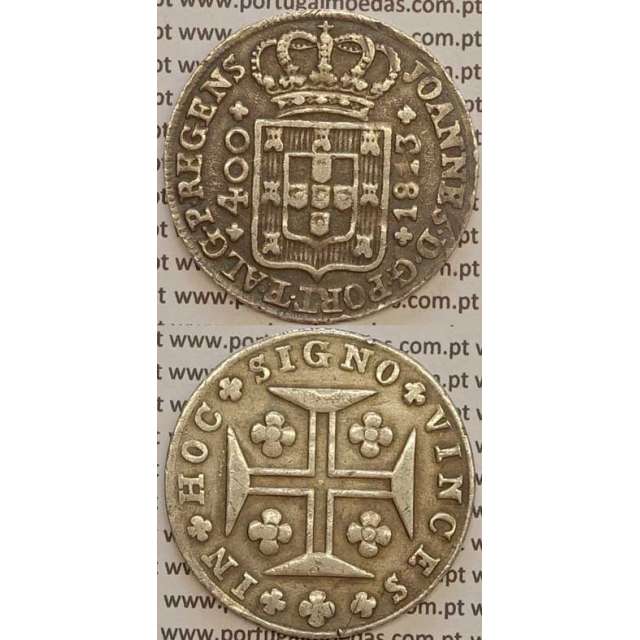 CRUZADO NOVO PRATA (480 RÉIS) 1813 (MBC) COROA BAIXA