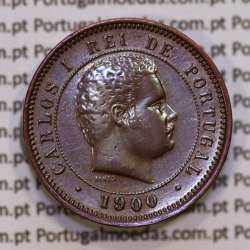 Portugal, 5 Reis 1900 bronze coin of King Carlos I, (VF+), World Coins Portugal KM 530