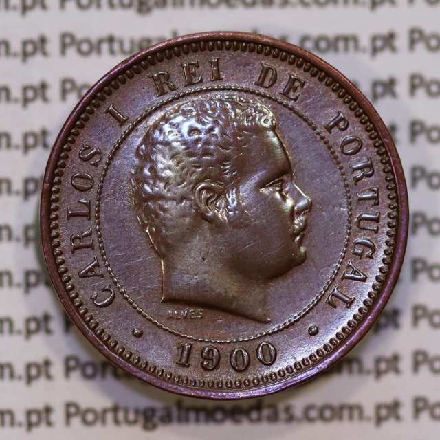 5 réis 1900 bronze D. Carlos I, (MBC+), World Coins Portugal KM 530