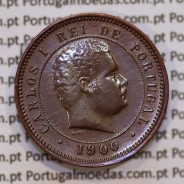 Portugal, 5 Reis 1900 bronze coin of King Carlos I, (VF+), World Coins Portugal KM 530