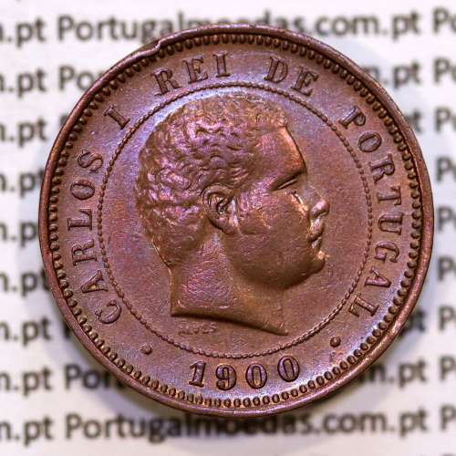 5 réis 1900 bronze D. Carlos I, (MBC+), World Coins Portugal KM 530