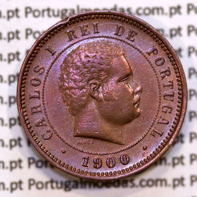 Portugal, 5 Reis 1900 bronze coin of King Carlos I, (VF+), World Coins Portugal KM 530