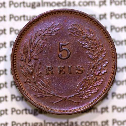 Portugal, 5 Reis 1900 bronze coin of King Carlos I, (VF+), World Coins Portugal KM 530