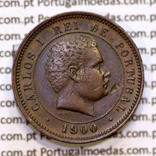 Portugal, 5 Reis 1900 bronze coin of King Carlos I, (VF+), World Coins Portugal KM 530