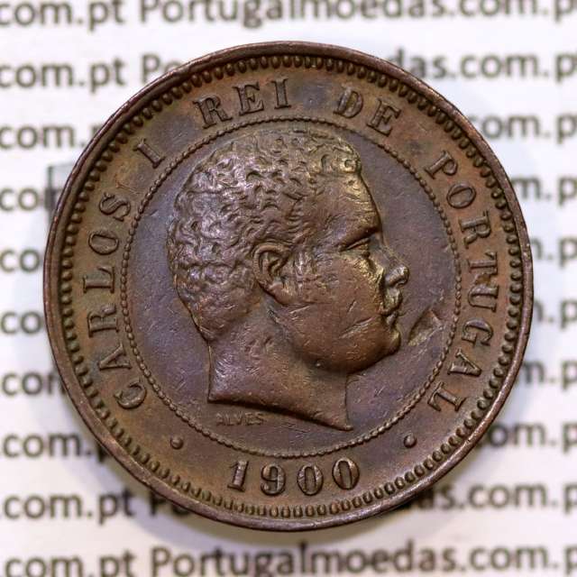 5 réis 1900 bronze D. Carlos I, (MBC+), World Coins Portugal KM 530