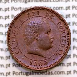 Portugal, 5 Reis 1900 bronze coin of King Carlos I, (VF+), World Coins Portugal KM 530