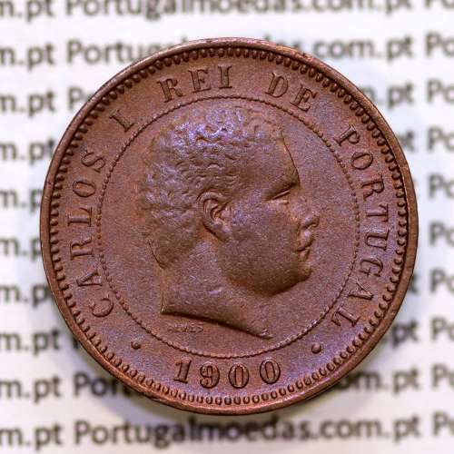 Portugal, 5 Reis 1900 bronze coin of King Carlos I, (VF+), World Coins Portugal KM 530
