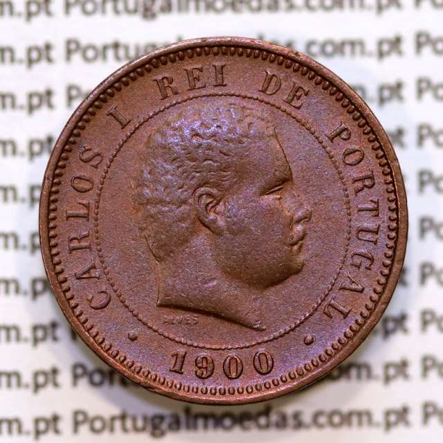 5 réis 1900 bronze D. Carlos I, (MBC+), World Coins Portugal KM 530
