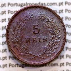 Portugal, 5 Reis 1900 bronze coin of King Carlos I, (VF+), World Coins Portugal KM 530