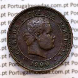 Portugal, 5 Reis 1900 bronze coin of King Carlos I, (VF+), World Coins Portugal KM 530
