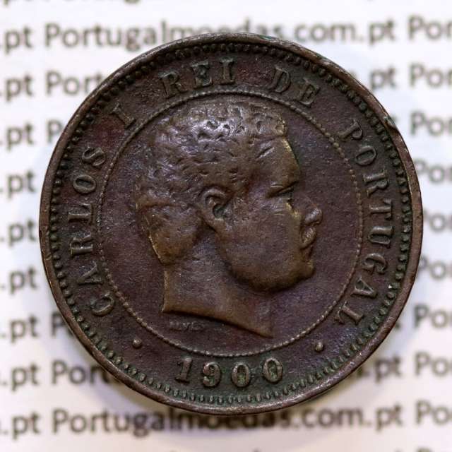 Portugal, 5 Reis 1900 bronze coin of King Carlos I, (VF+), World Coins Portugal KM 530