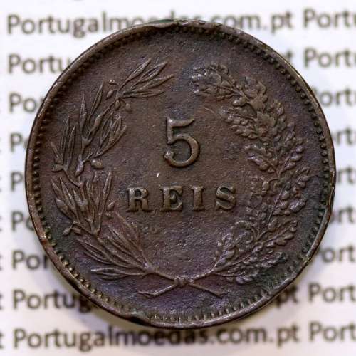 5 réis 1900 bronze D. Carlos I, (MBC+), World Coins Portugal KM 530