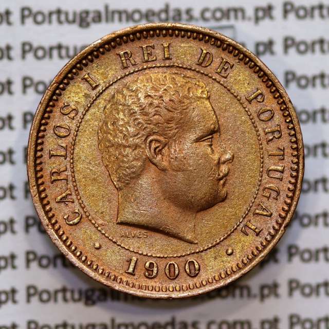 Portugal, 5 Reis 1900 bronze coin of King Carlos I, (VF+), World Coins Portugal KM 530