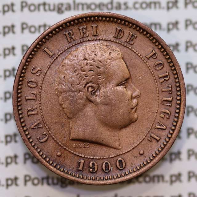 Portugal, 5 Reis 1900 bronze coin of King Carlos I, (VF+), World Coins Portugal KM 530