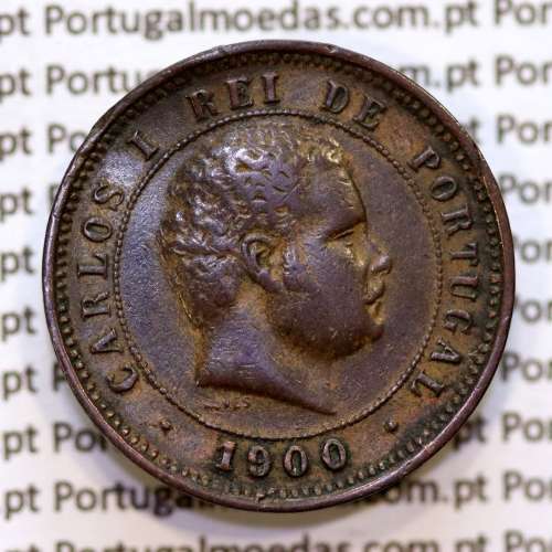 5 réis 1900 bronze D. Carlos I, (MBC+), World Coins Portugal KM 530
