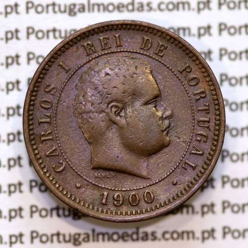 Portugal, 5 Reis 1900 bronze coin of King Carlos I, (VF+), World Coins Portugal KM 530