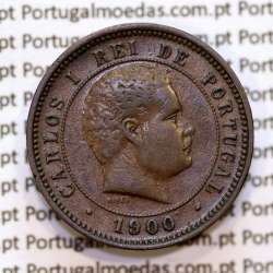 5 réis 1900 bronze D. Carlos I, (MBC+), World Coins Portugal KM 530