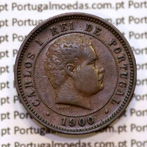Portugal, 5 Reis 1900 bronze coin of King Carlos I, (VF+), World Coins Portugal KM 530