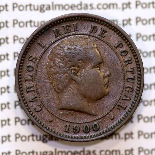 Portugal, 5 Reis 1900 bronze coin of King Carlos I, (VF+), World Coins Portugal KM 530