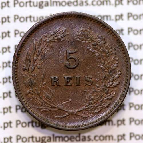 5 réis 1900 bronze D. Carlos I, (MBC+), World Coins Portugal KM 530