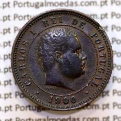 Portugal, 5 Reis 1900 bronze coin of King Carlos I, (VF+), World Coins Portugal KM 530