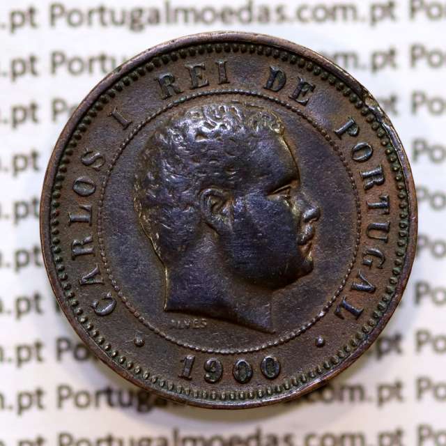 Portugal, 5 Reis 1900 bronze coin of King Carlos I, (VF+), World Coins Portugal KM 530