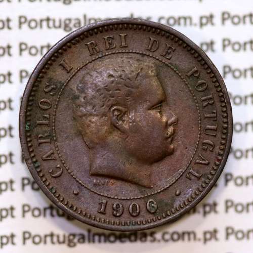 5 réis 1900 bronze D. Carlos I, (MBC+), World Coins Portugal KM 530