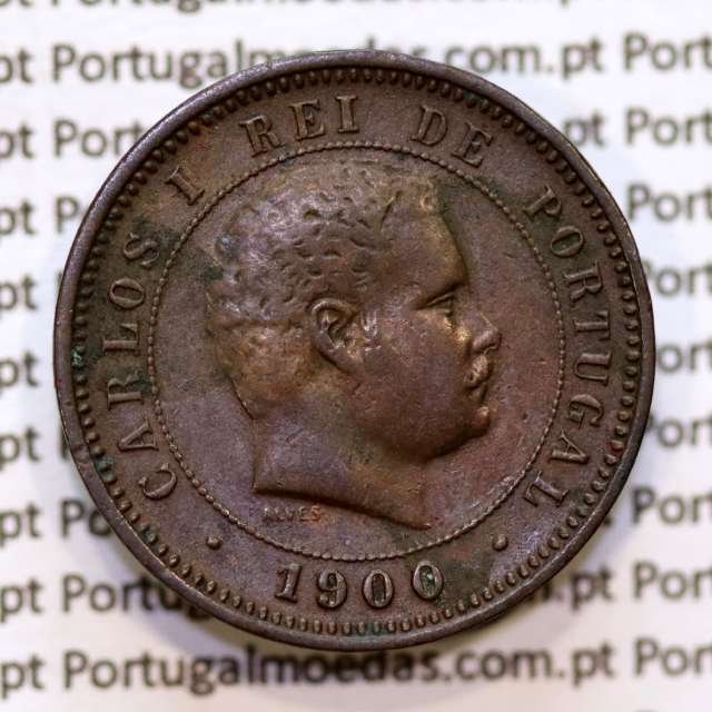 Portugal, 5 Reis 1900 bronze coin of King Carlos I, (VF+), World Coins Portugal KM 530