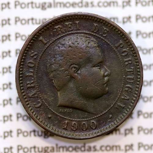 5 réis 1900 bronze D. Carlos I, (MBC+), World Coins Portugal KM 530