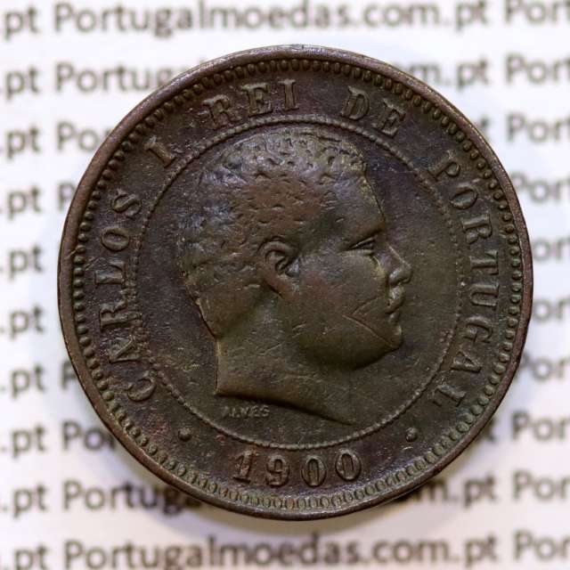 Portugal, 5 Reis 1900 bronze coin of King Carlos I, (VF+), World Coins Portugal KM 530
