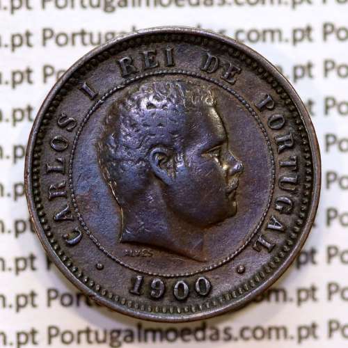 5 réis 1900 bronze D. Carlos I, (MBC+), World Coins Portugal KM 530