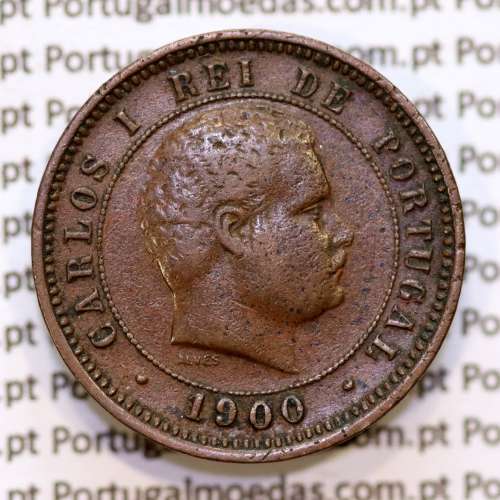 Portugal, 5 Reis 1900 bronze coin of King Carlos I, (VF+), World Coins Portugal KM 530