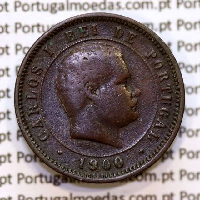 5 réis 1900 bronze D. Carlos I, (MBC), World Coins Portugal KM 530