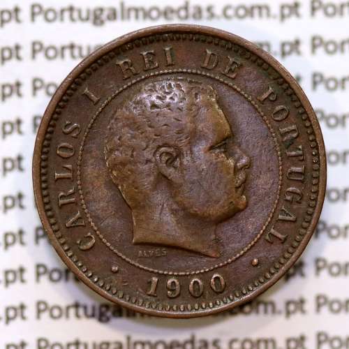 Portugal, 5 Reis 1900 bronze coin of King Carlos I, (VF+), World Coins Portugal KM 530