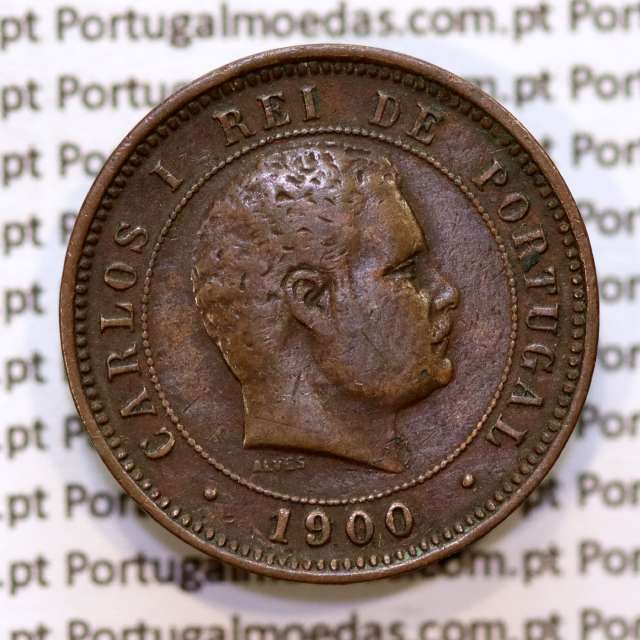 Portugal, 5 Reis 1900 bronze coin of King Carlos I, (VF+), World Coins Portugal KM 530