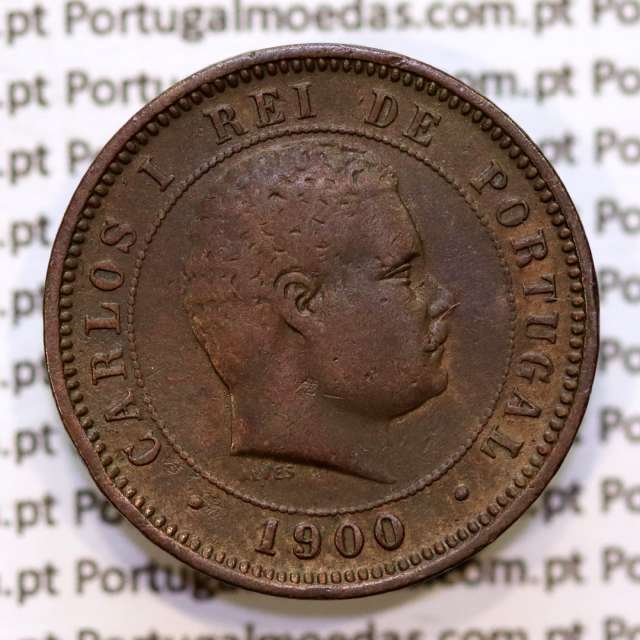 5 réis 1900 bronze D. Carlos I, (MBC), World Coins Portugal KM 530