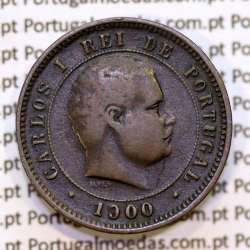 5 réis 1900 bronze D. Carlos I, (MBC), World Coins Portugal KM 530