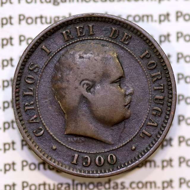 5 réis 1900 bronze D. Carlos I, (MBC), World Coins Portugal KM 530