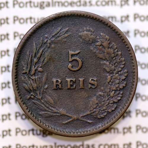 5 réis 1900 bronze D. Carlos I, (MBC), World Coins Portugal KM 530
