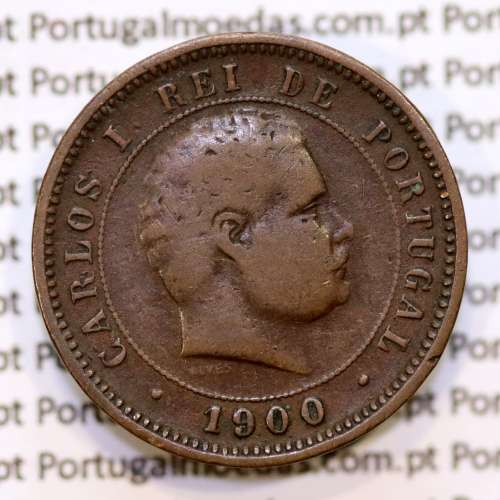 5 réis 1900 bronze D. Carlos I, (MBC), World Coins Portugal KM 530
