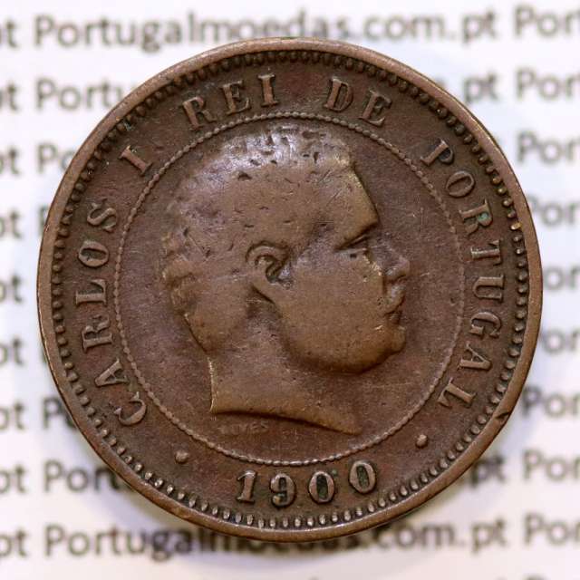 Portugal, 5 Reis 1900 bronze coin of King Carlos I, (VF), World Coins Portugal KM 530